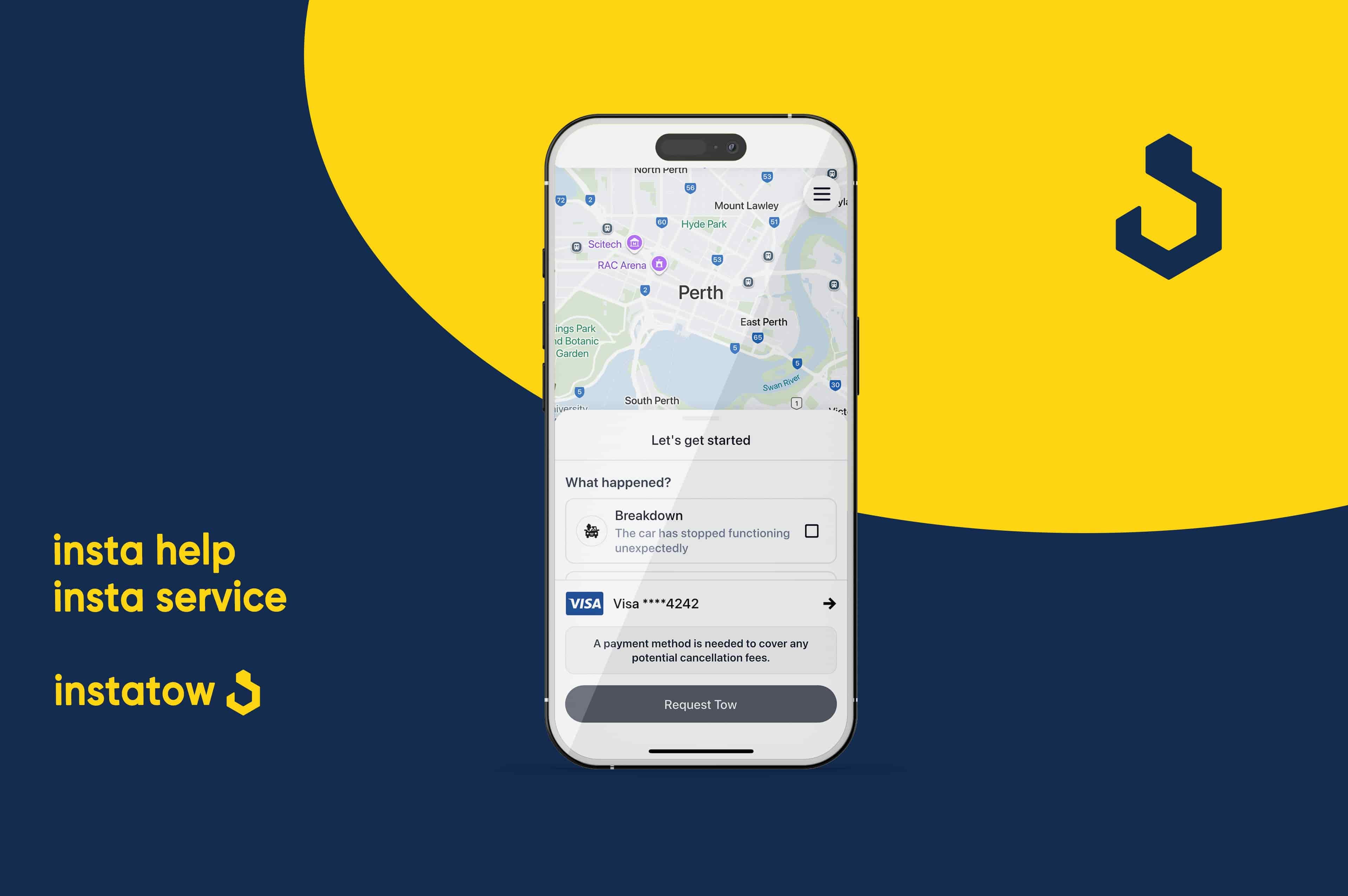 Map of InstaTow service coverage area in Perth and Western Australia